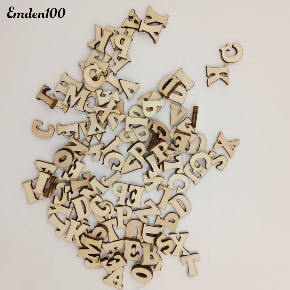 Set 100 Nút Gỗ Hình Chữ Cái / Chữ Số DIY