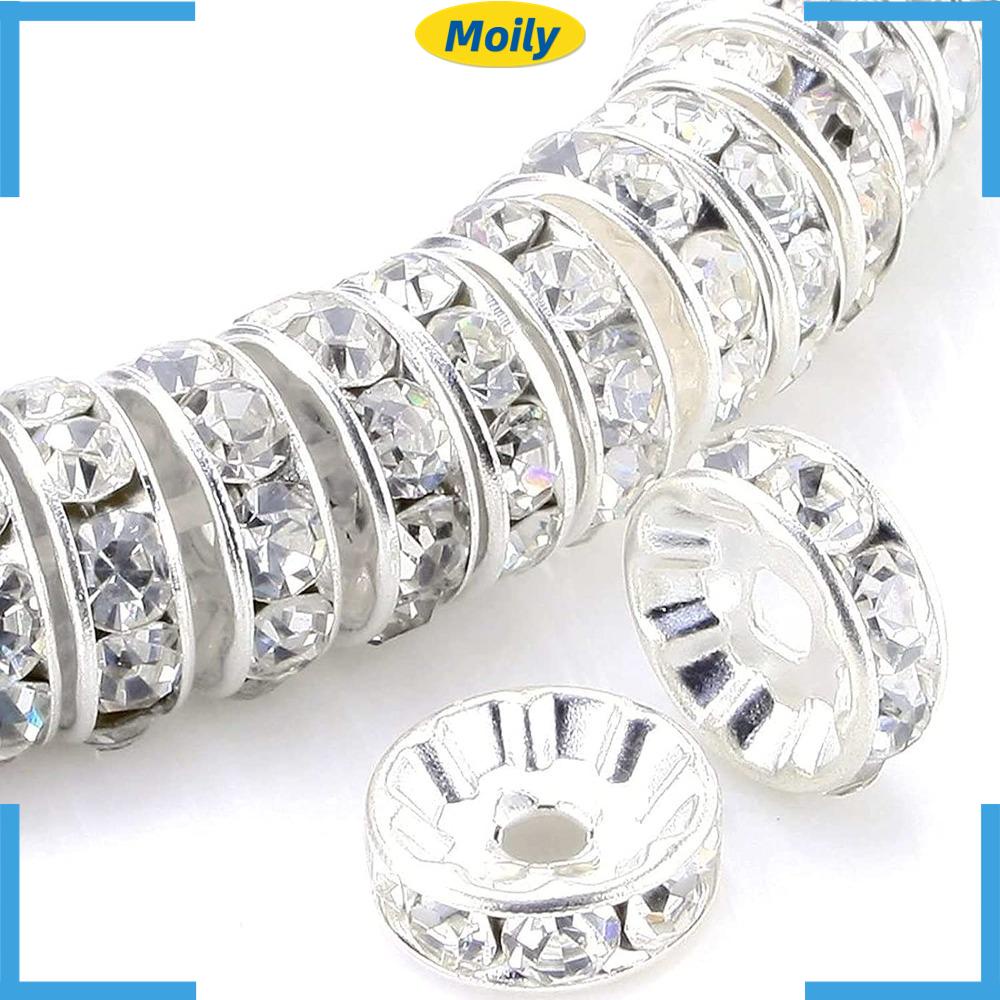MOILYVN Set 200 Hạt Đá 8mm Màu Vàng / Bạc Xỏ Lỗ Dùng Làm Trang Sức Tiện Dụng