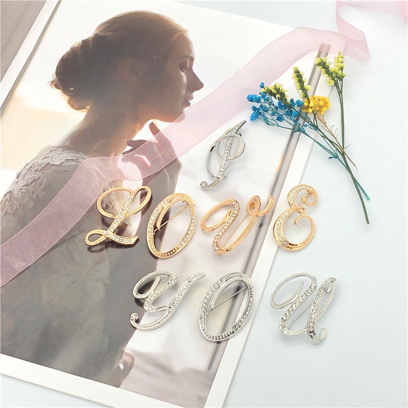 Ghim Cài Áo Hình Chữ Cái Đính Đá Nhân Tạo Thời Trang