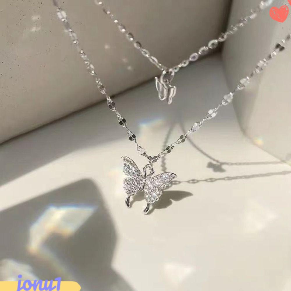 JONYE Vòng cổ Hai Lớp Mặt Hình Bướm Lấp Lánh Thời Trang Dành Cho Nữ