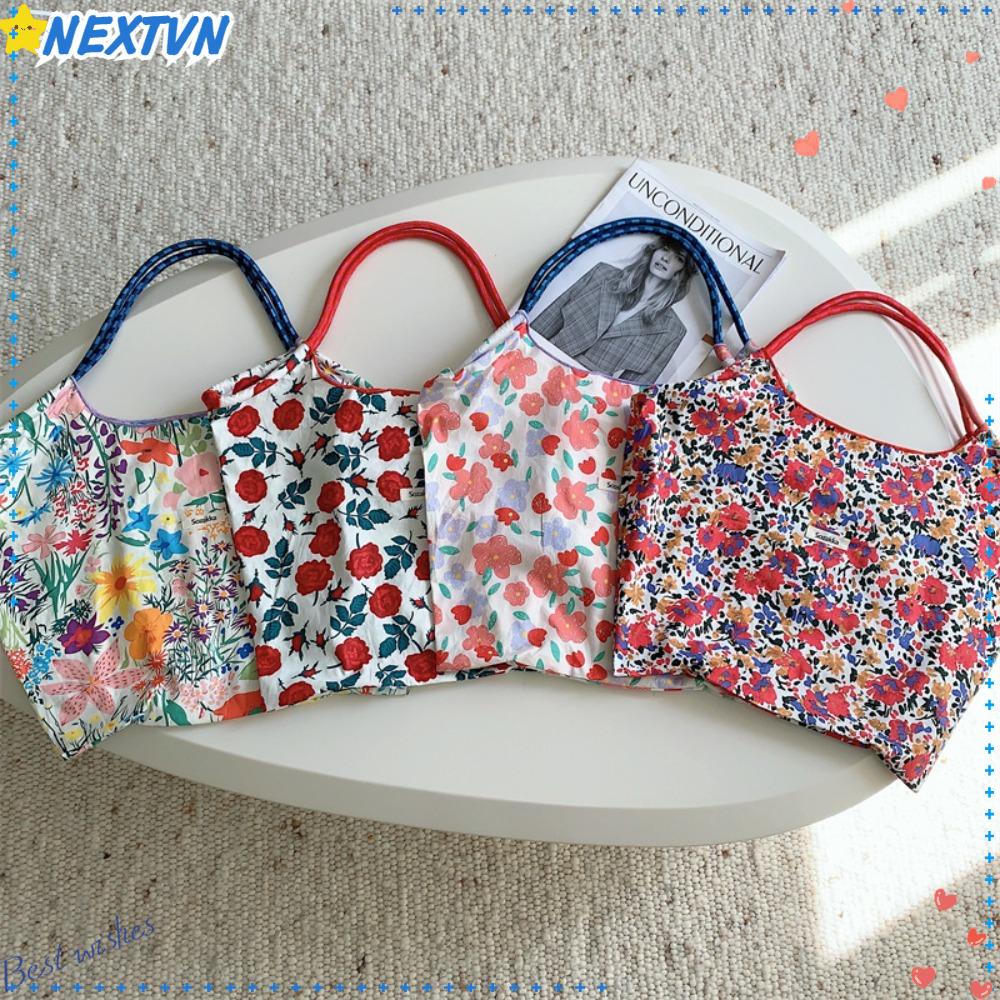 NEXTVN Túi Xách Vải Cotton Canvas In Hoa Sức Chứa Lớn Tái Sử Dụng Được Thời Trang Cho Nữ