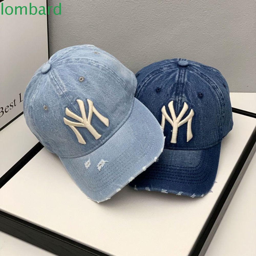 LOMBARD Mũ Lưỡi Trai Denim Thêu Chữ Y2k Phong Cách Hiphop Cho Nữ
