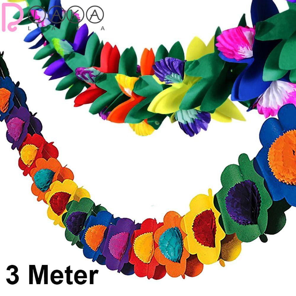 LAKAMIER Vòng Hoa Giấy 3D Nhiều Màu Phong Cách Hawaii Trang Trí Tiệc Tùng 3M