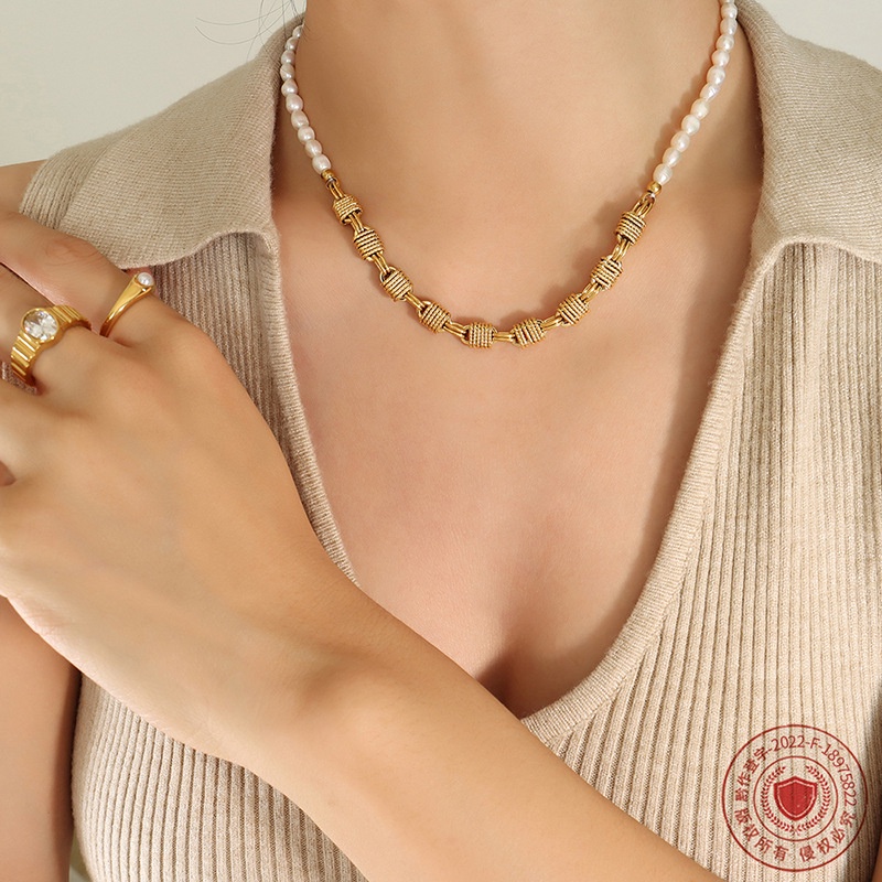 Vòng cổ Đồng Thau Đính Ngọc Trai Tự Nhiên Thời Trang Sáng Tạo