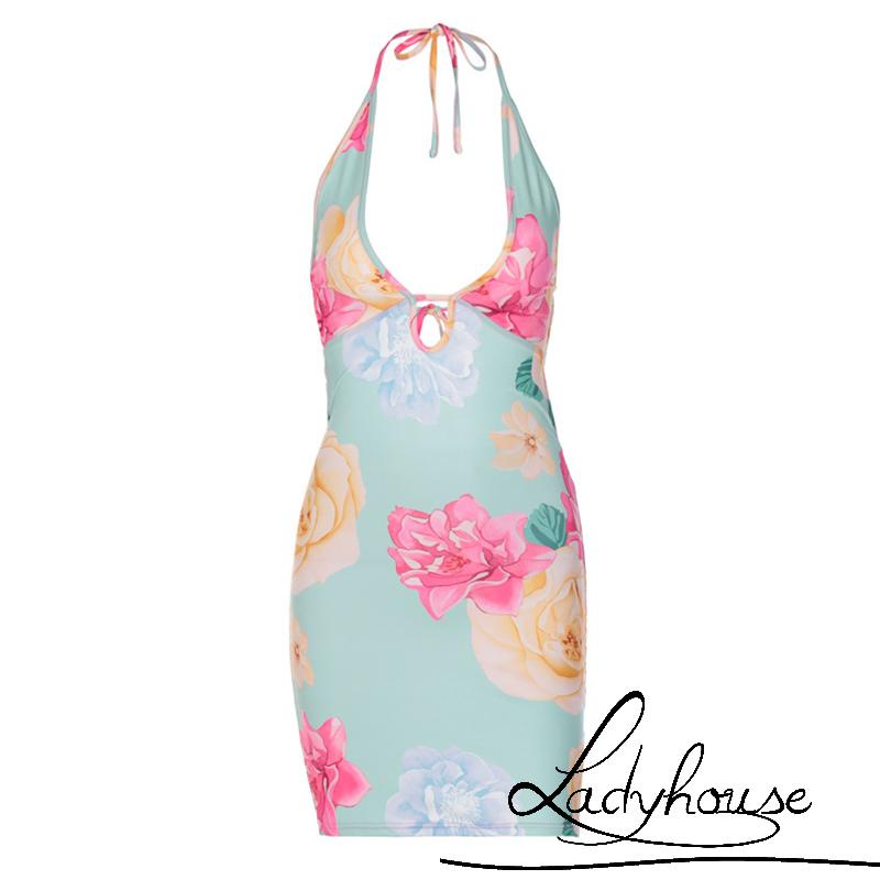 Đầm Hai Dây Hở Lưng Ôm Dáng In Họa Tiết Hoa Gợi Cảm Cho Nữ