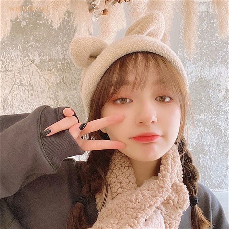 Mũ Len Beanie Đính Tai Thỏ Dễ Thương Cho Nữ