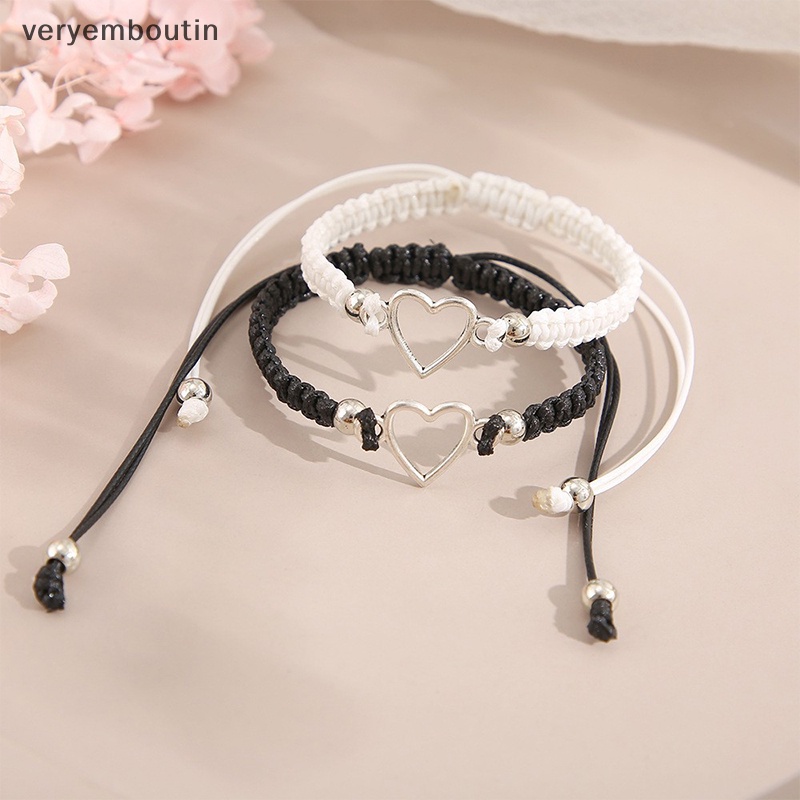 Bộ 2 Vòng Tay Dây Thừng Mặt Hình Trái Tim Có Thể Điều Chỉnh Cho Cặp Đôi