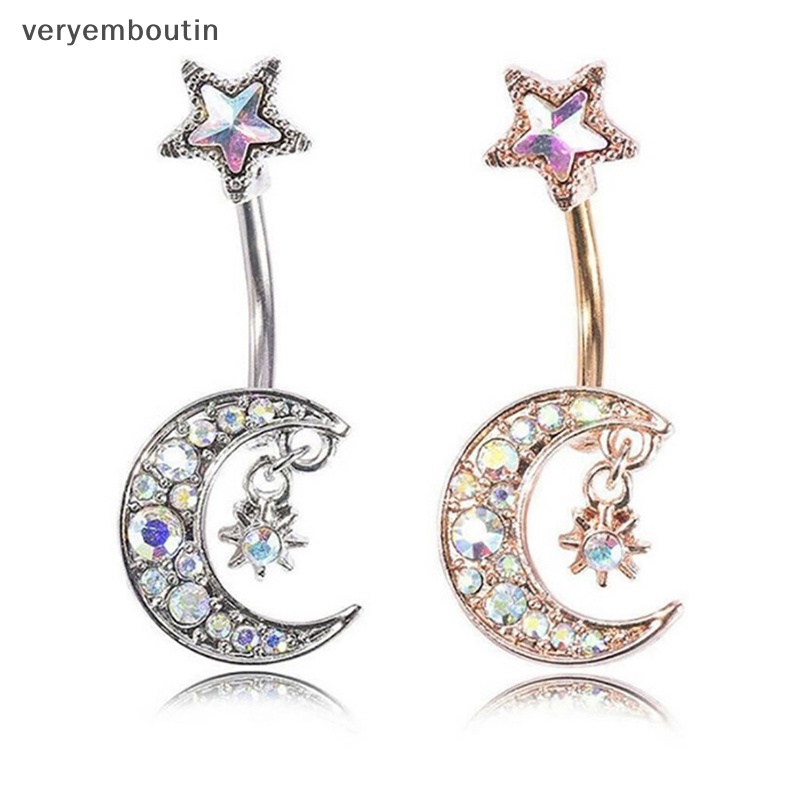 Khuyên Rốn Hình Ngôi Sao Mặt Trăng Đính Đá Pha Lê 14G