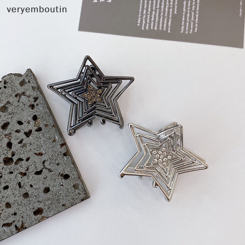 Kẹp Tóc Hình Ngôi Sao Năm Cánh Bằng Kim Loại Rỗng Y2K Ngọt Ngào Cho Nữ