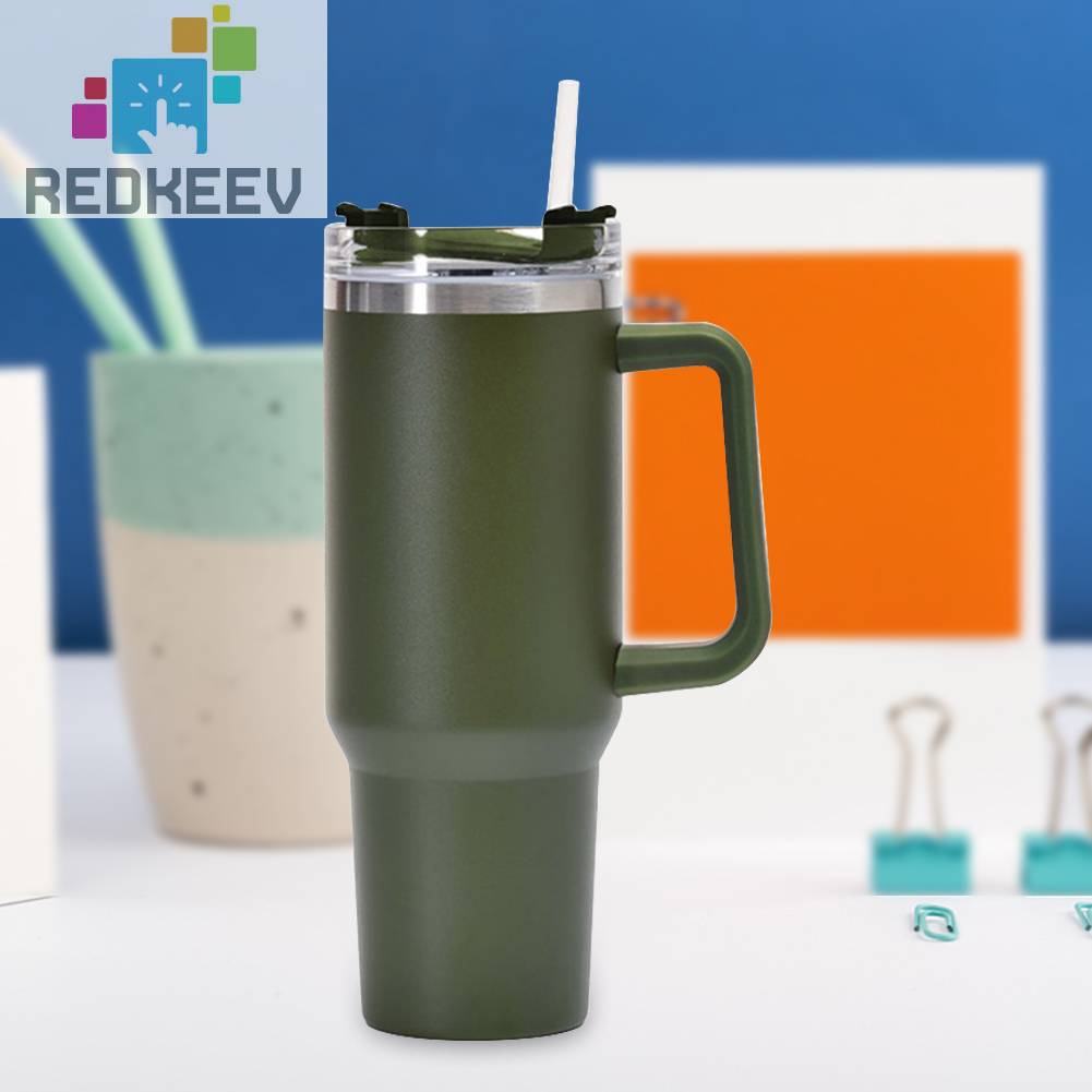 Cốc Uống Cà Phê Bằng Thép Không Gỉ Có Ống Hút Dung Tích 40oz