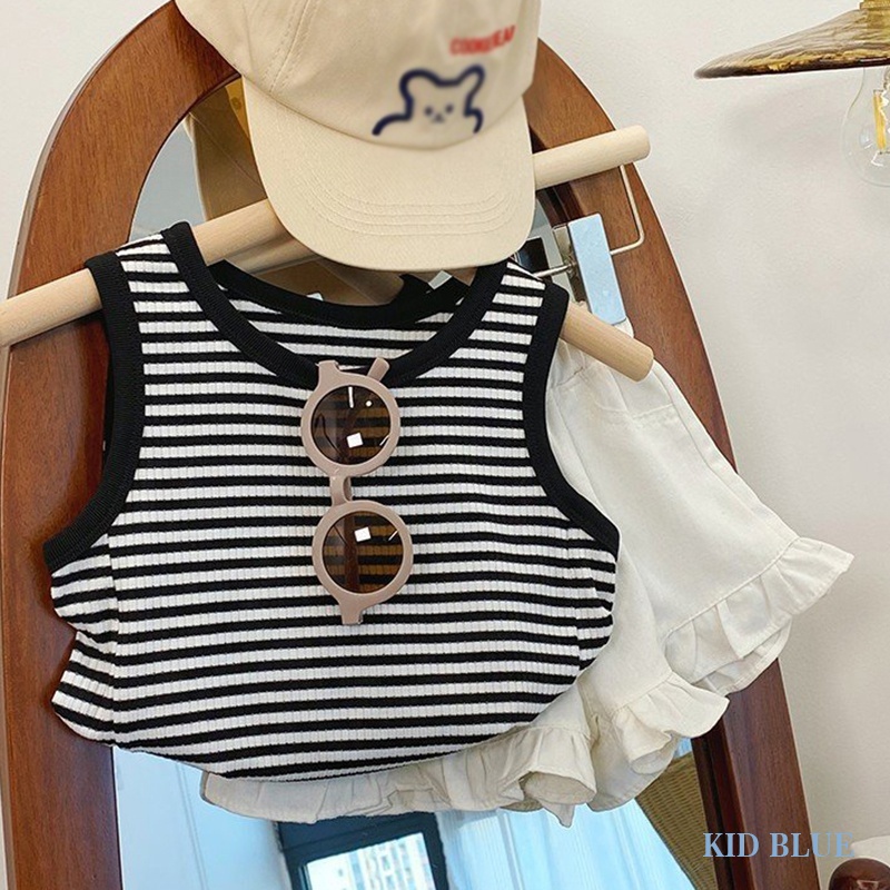 Áo Sát Nách Cổ Tròn Hoạ Tiết Kẻ Sọc Trắng Đen Phong Cách Hàn Quốc