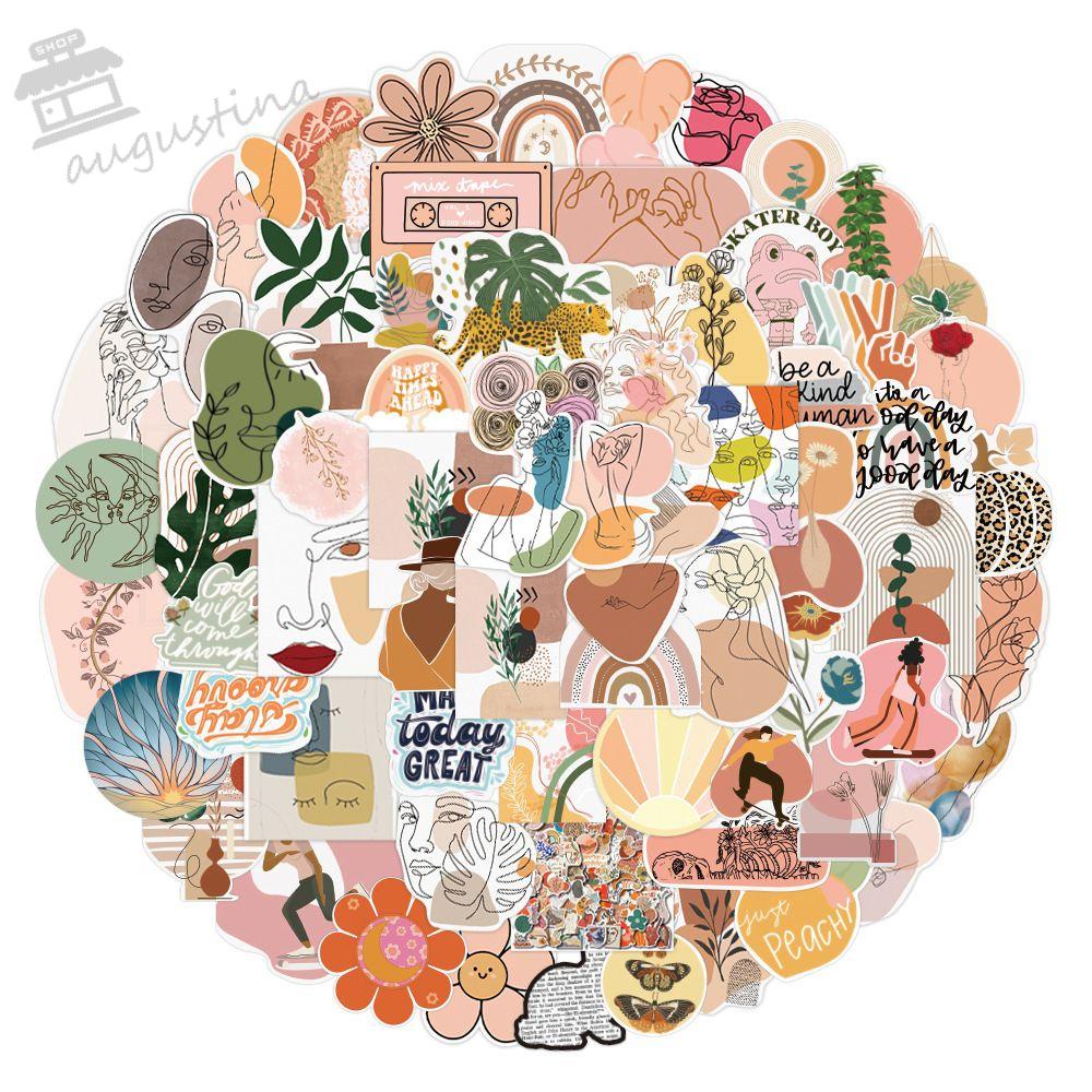 AUGUSTINA Nhãn Dán PVC Họa Tiết Hoa Văn Kiểu Bohemian Vui Nhộn Dùng Trang Trí Điện Thoại / Laptop / Va Li DIY