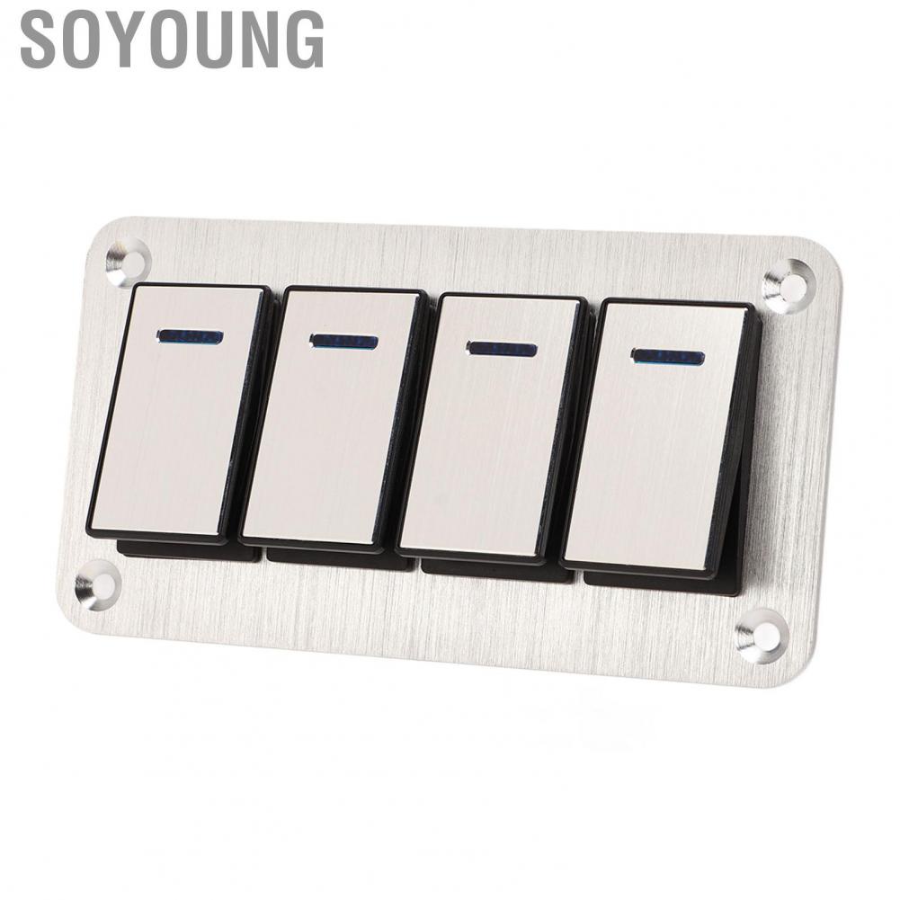 Soyoung 4 Gang Rocker Switch Brushed Process Blue Backlight Marine Boat with DIY  for Cars RVs Buses Trailers UTV