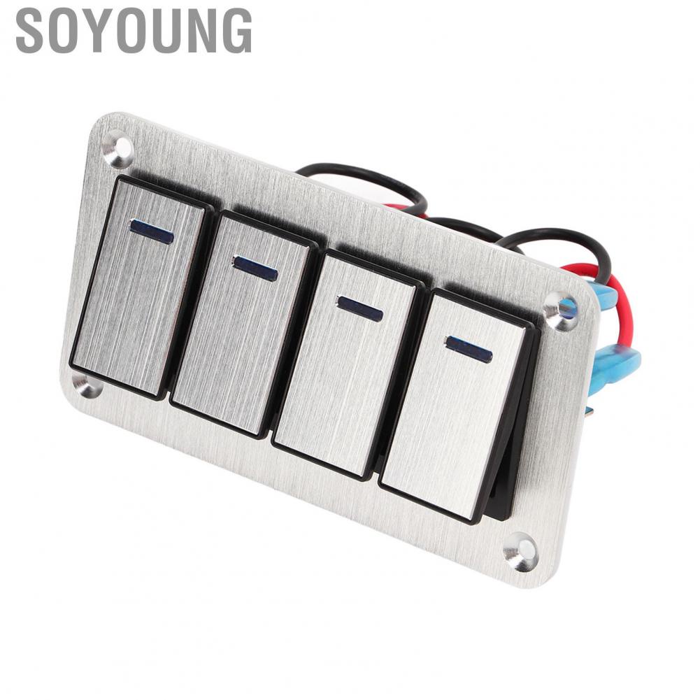 Soyoung 4 Gang Rocker Switch Brushed Process Blue Backlight Marine Boat with DIY  for Cars RVs Buses Trailers UTV