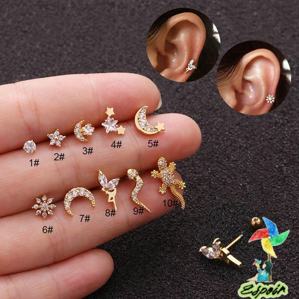 ESPO 1 Khuyên Vành Tai Thép Không Gỉ Hình Thằn Lằn, Trăng Sao