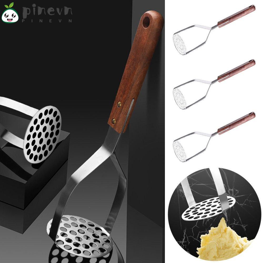 PINEVN Dụng Cụ Nghiền Khoai Tây Bằng Thép Không Gỉ Bền Và Lâu Trôi Với Tay Cầm Bằng Gỗ Chống Bỏng