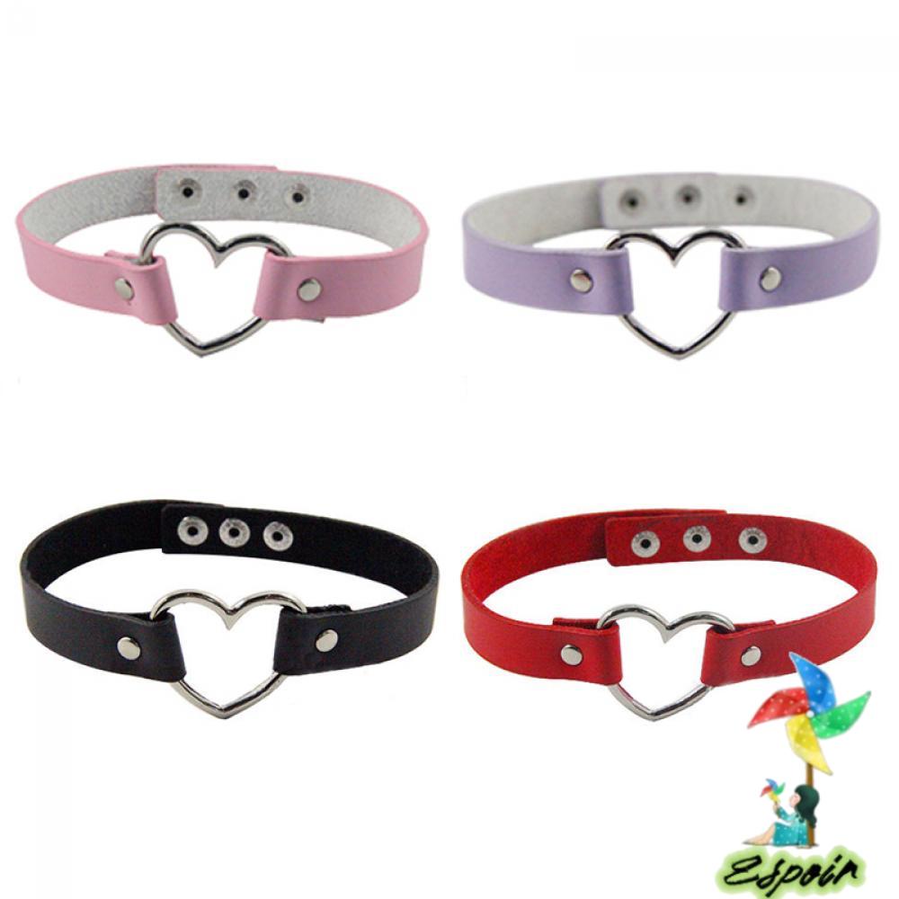 ESPO Vòng cổ Da Pu Mặt Trái Tim Nạm Đinh Tán