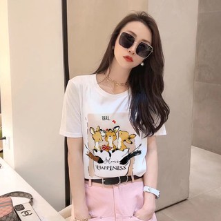 Áo Thun 100% Cotton Cổ Tròn Dáng Rộng In Họa Tiết Thời Trang Cho Nam Nữ