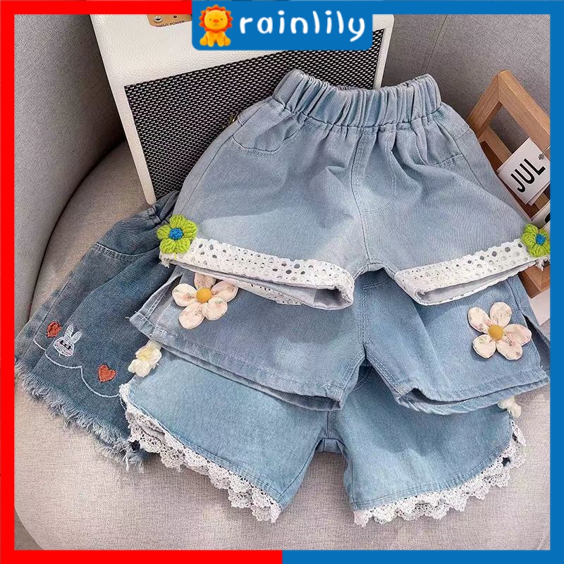 Quần Short Denim Phối Ren Hoa Mẫu Mới 2023 Dễ Phối Đồ Thời Trang Mùa Hè Cho Bé Gái