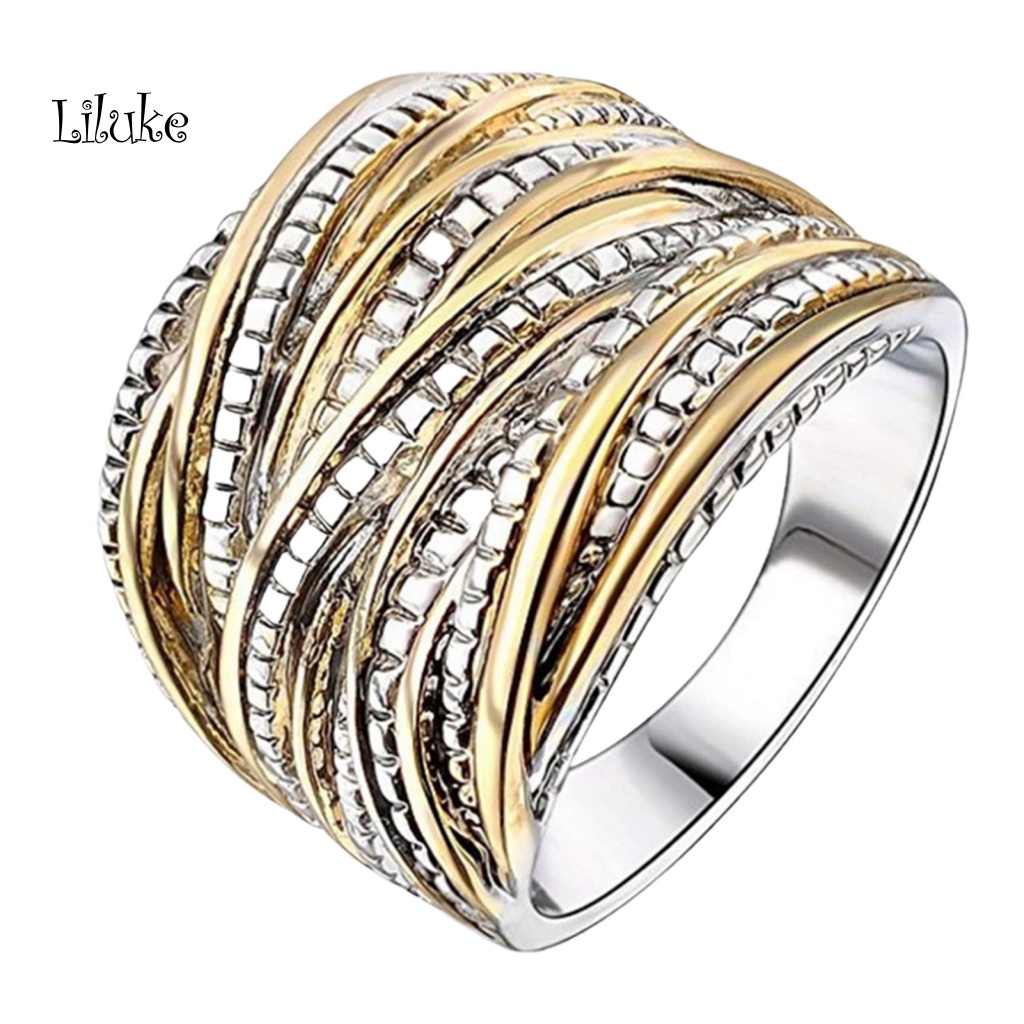 Nhẫn Hợp Kim Trang Trí Nhiều Lớp Màu Vàng Sang Trọng Cho Nữ