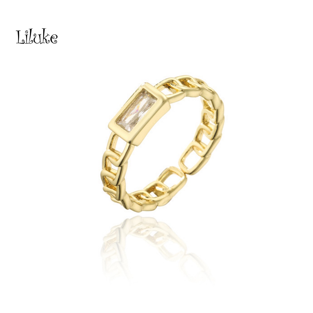 Nhẫn Cưới LK Đính Đá Zircon Hình Vuông Có Thể Điều Chỉnh Và Chống Rỉ Sét