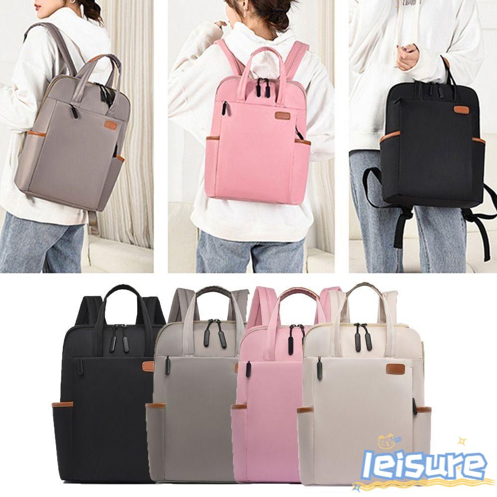 LEISURE Balo Đựng Laptop Chống Thấm Nước Màu Đen / Kaki / Hồng / Be Dung Tích Lớn Thời Trang