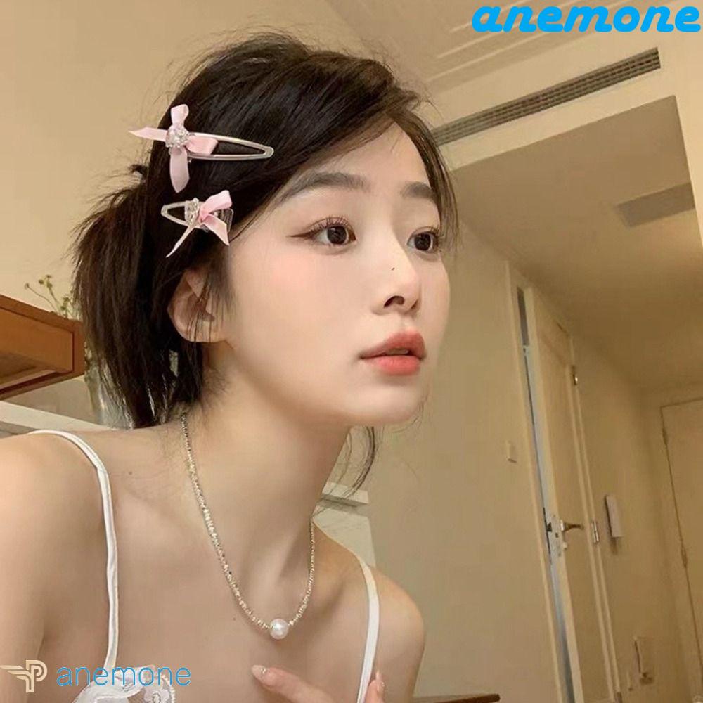 ANEMONE Kẹp Tóc Nơ Nhỏ Đính Đá Hình Học Phong Cách Retro Cho Nữ