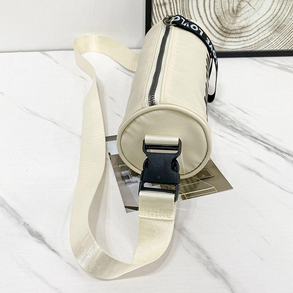 LOMBARD Túi Đeo Chéo Hình Tròn Nhỏ Bằng Vải Oxford In Chữ Phối Khóa Kéo Thời Trang Cho Nữ