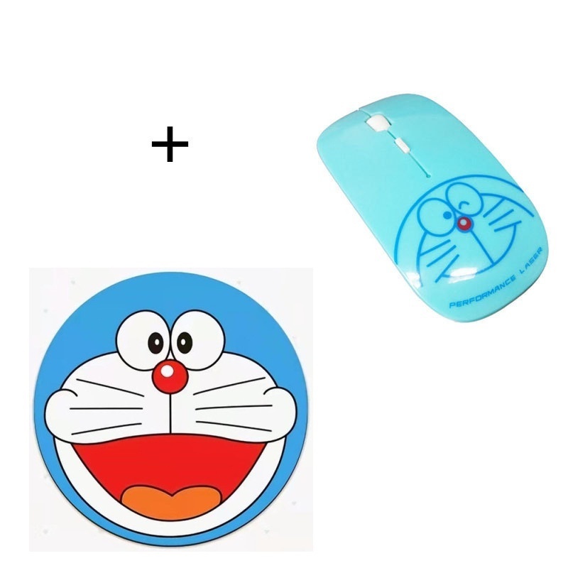 Bộ Chuột Không Dây 2.4GHz + Đệm Pin Siêu Mỏng Màu Xanh Dương / Trắng Hình Doraemon