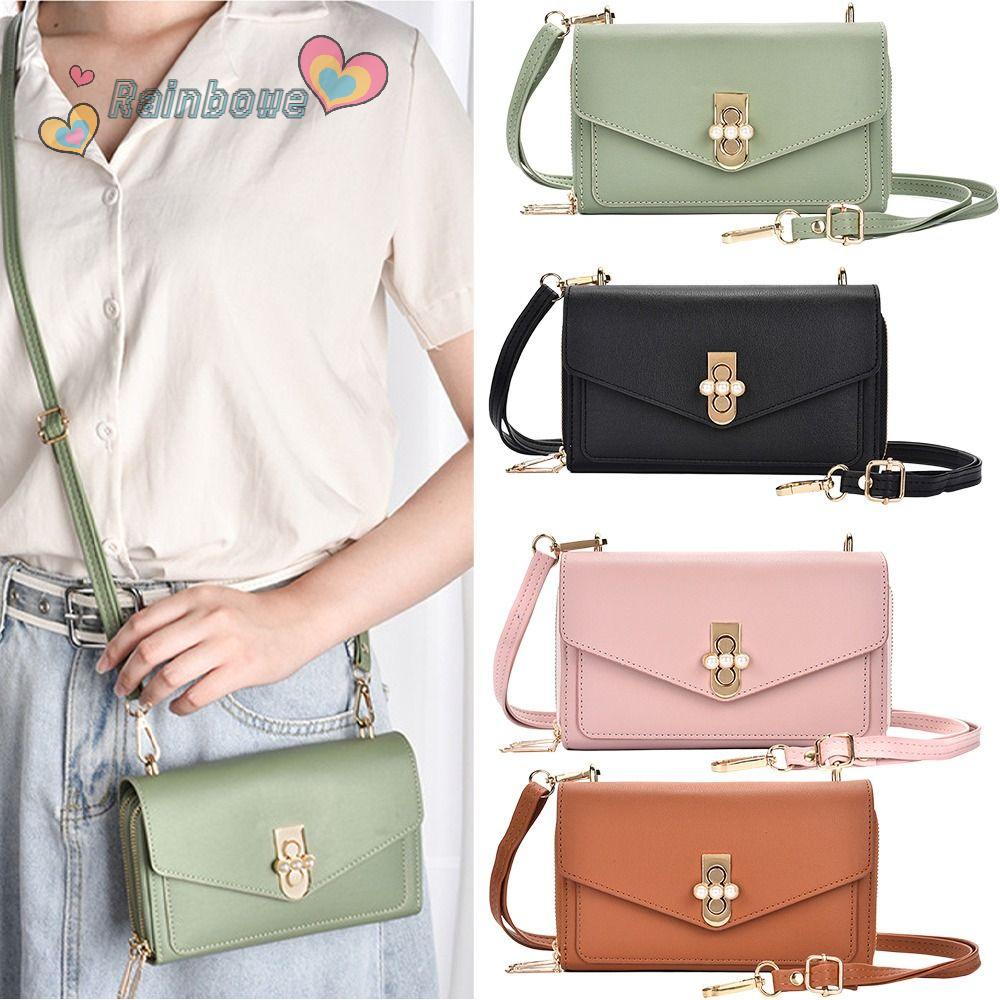 RAINBOW Túi Da Đeo Chéo Hai Lớp Có Khóa Kéo Màu Đen Phong Cách Retro Dành Cho Nữ