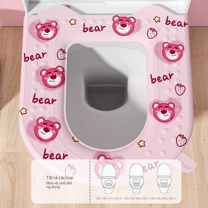 Đệm Lót Bồn Cầu Bốn Mùa Không Thấm Nước Hình Gấu / Dâu Tây Thông Dụng Có Thể Giặt