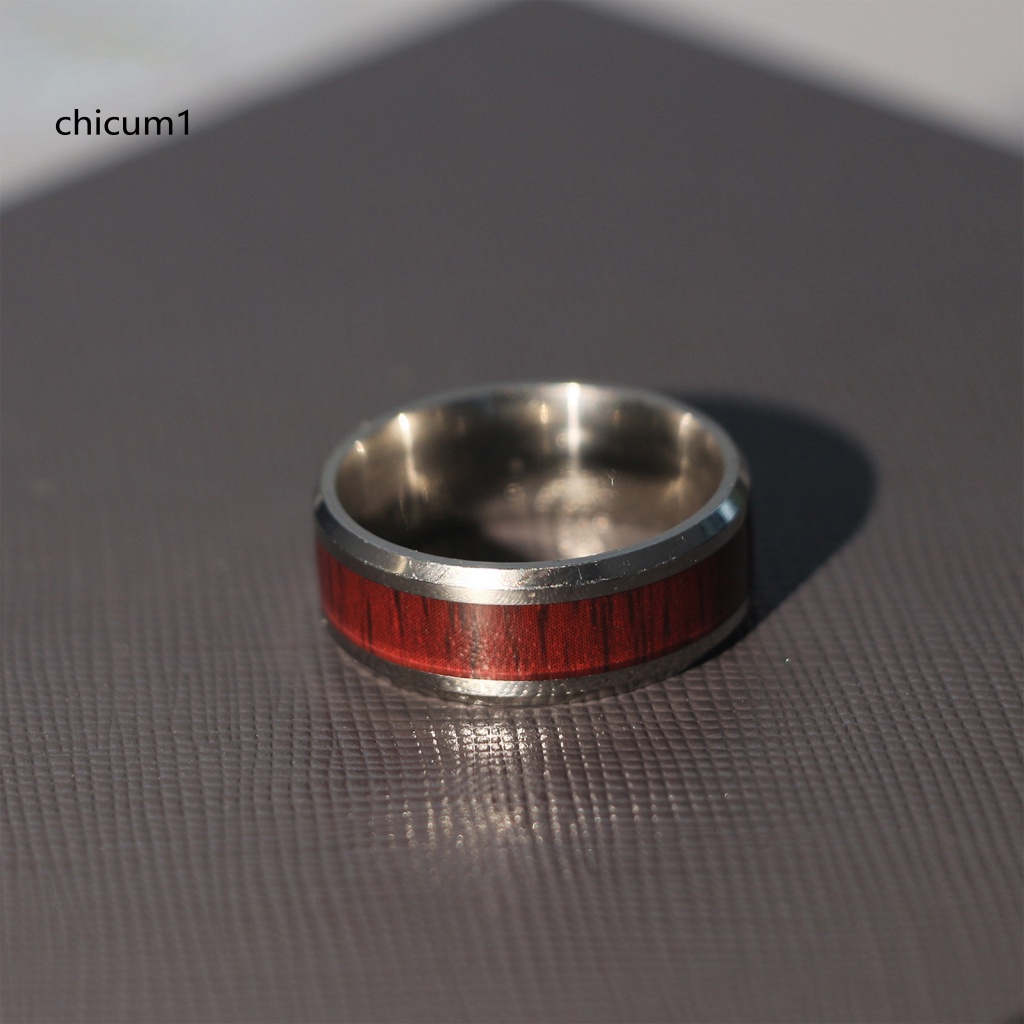 Nhẫn Thép Titan Họa Tiết Vân Gỗ Đỏ Lãng Mạn Cho Cặp Đôi