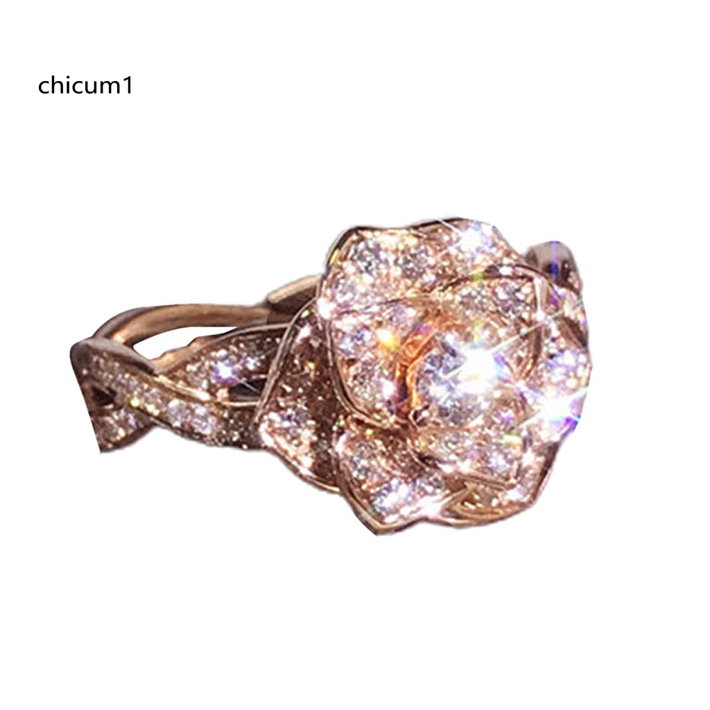 Nhẫn Đính Đá Hình Hoa Hồng Nhẹ Nhàng Thanh Lịch Thời Trang Cho Nữ