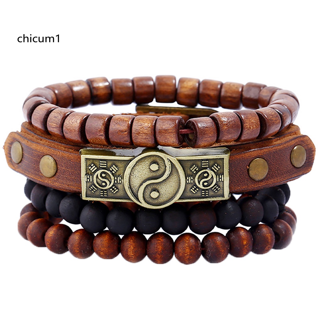 Set 4 Vòng Tay Da Nhiều Lớp Xỏ Hạt Đơn Giản Dễ Sử Dụng