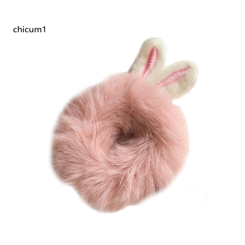 Dây Cột Tóc Co Giãn Bọc Vải Lông Mềm Mại Chống Trượt Hình Tai Thỏ Màu Kẹo Ngọt