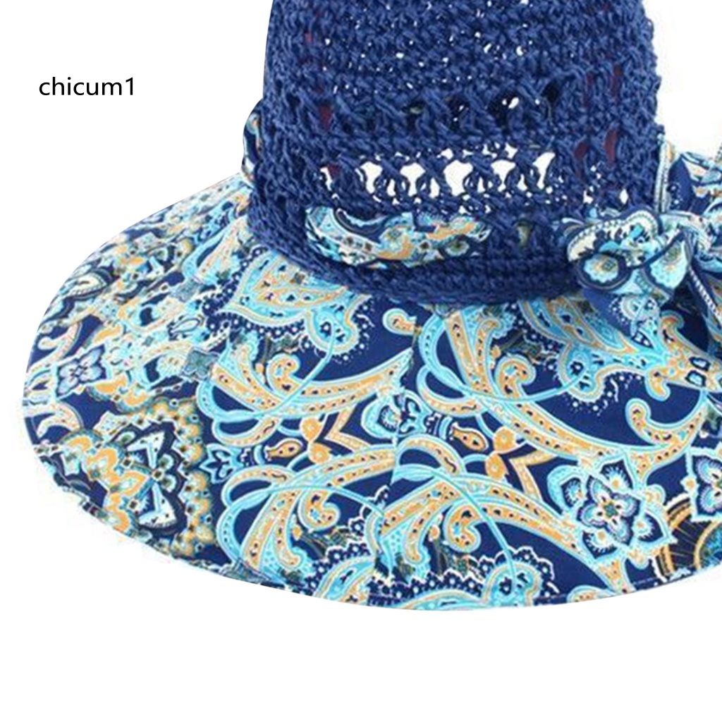 Mũ Cói Rộng Vành Thắt Nơ In Họa Tiết Thổ Cẩm Màu Sắc Dành Cho Nữ