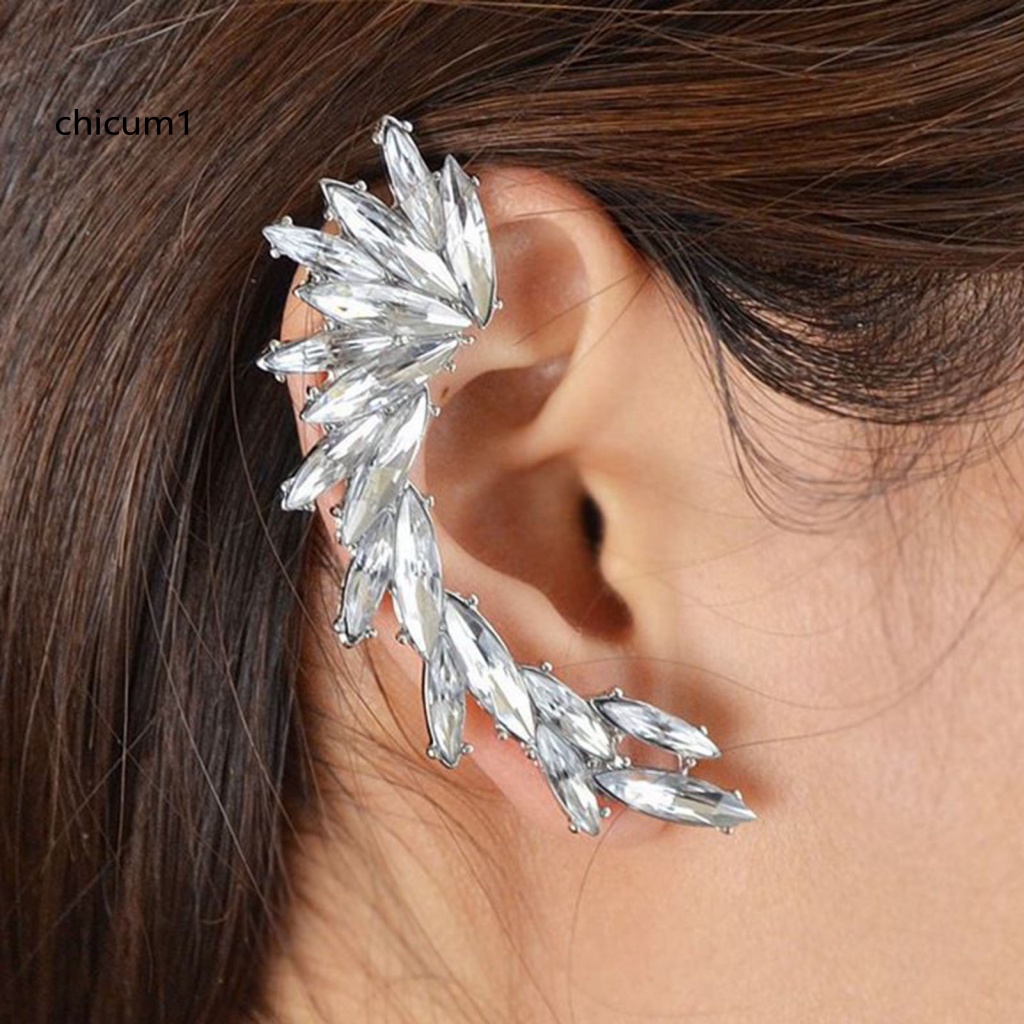 1 Khuyên Kẹp Vành Tai Hình Lá Đính Đá Lấp Lánh Phong Cách Boho