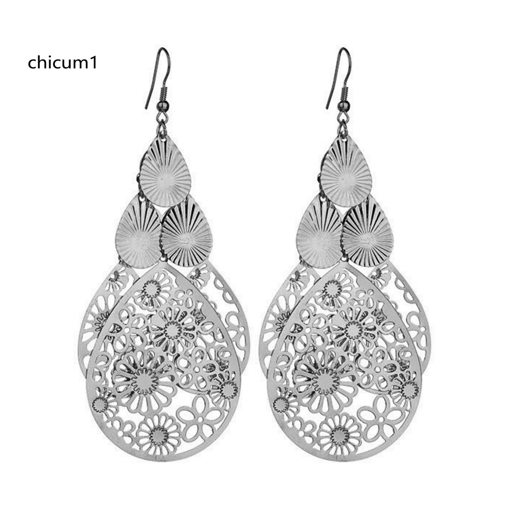 1 Cặp Khuyên Tai CC 1 Cặp Mặt Hình Học Rỗng Họa Tiết Hoa Giọt Nước Thời Trang Cho Nữ