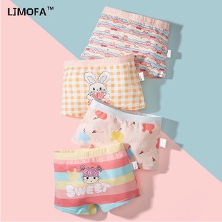 LJMOFA KIDS 1-14 Tuổi Set 4 Quần Lót Cotton Thoáng Khí Thoải Mái In Họa Tiết Hoạt Hình Dễ Thương Cho Bé Gái