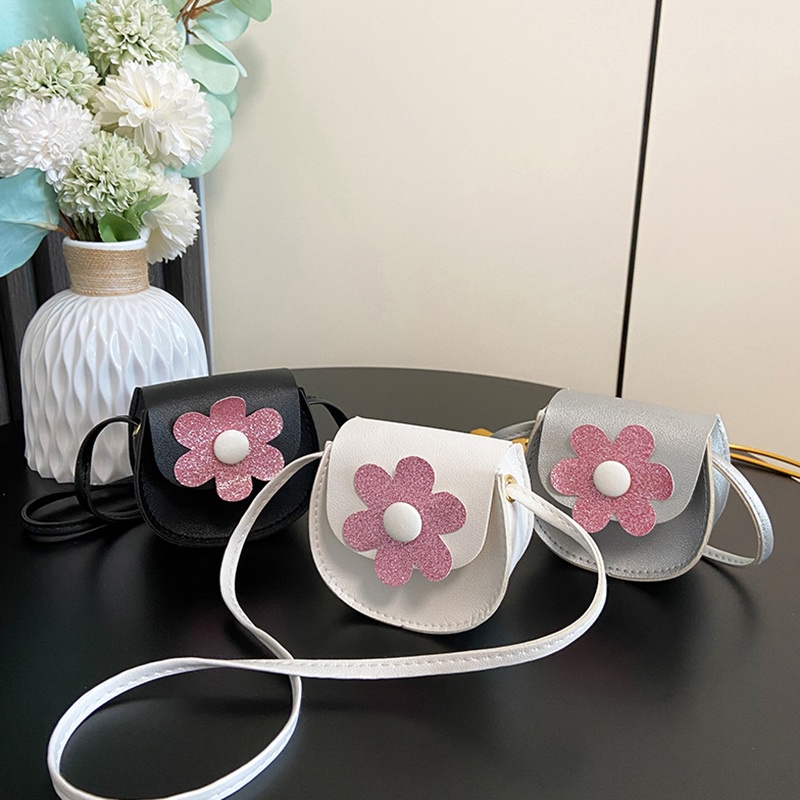 Túi Đeo Chéo Mini Màu Trơn Đính Hoa Dễ Thương Cho Bé Gái BOBORA