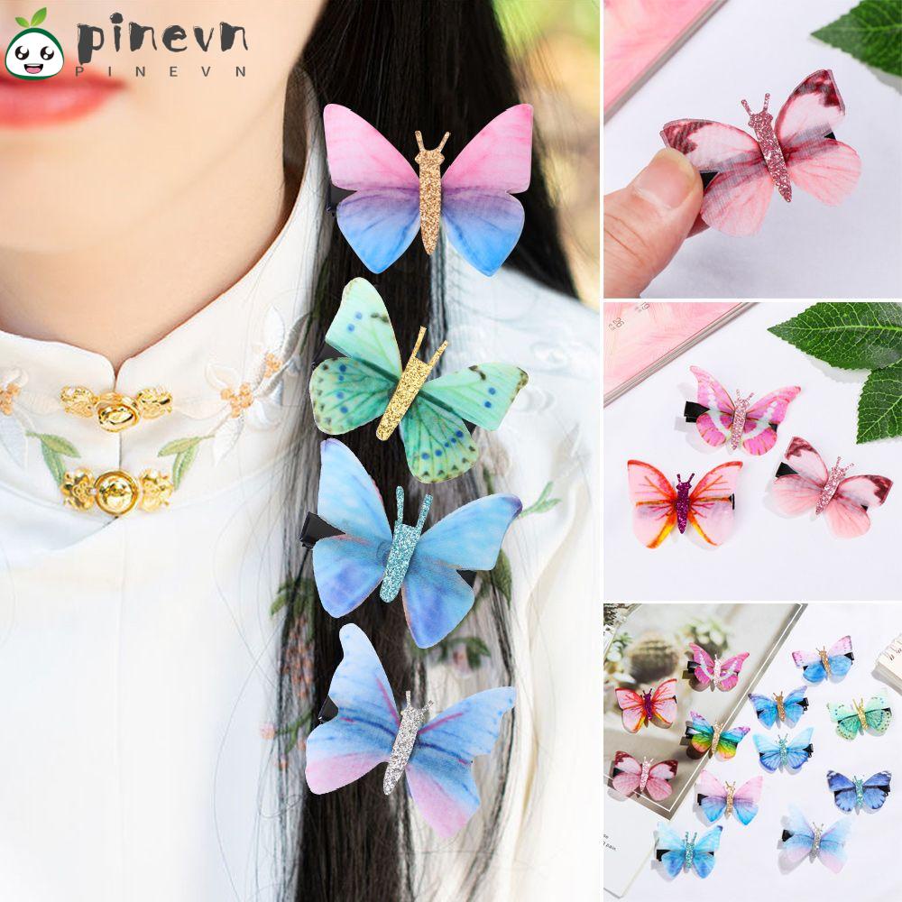 PINEVN Set 2 Kẹp Tóc Vải Tuyn Hai Lớp Hình Bướm Thanh Lịch