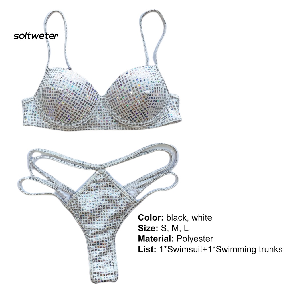 Bộ Bikini 2 Mảnh Thiết Kế Lấp Lánh Lưng Cao Trọng Lượng Nhẹ Thời Trang Quyến Rũ Cho Nữ
