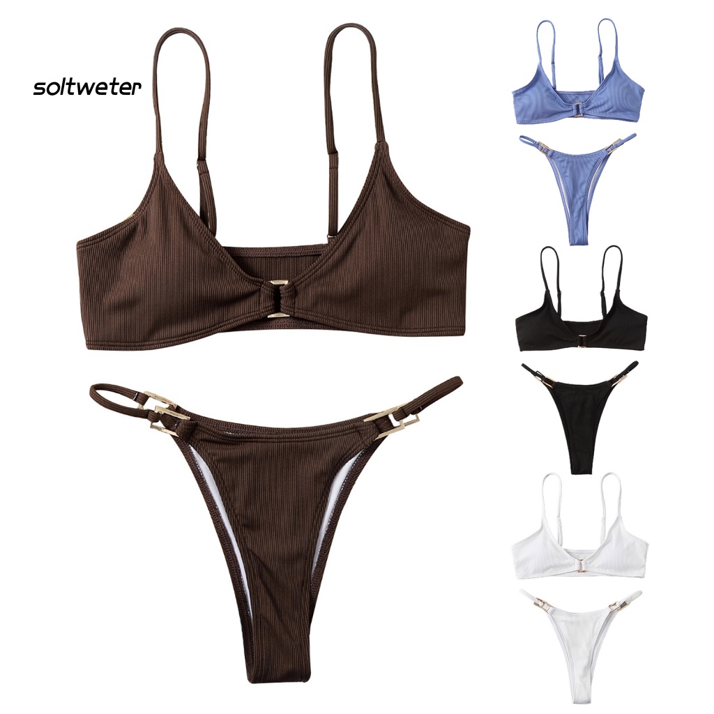 Bộ Bikini Hai Mảnh Bằng Polyester Có Mút Đệm Phong Cách Thời Trang Quyến Rũ Dành Cho Nữ