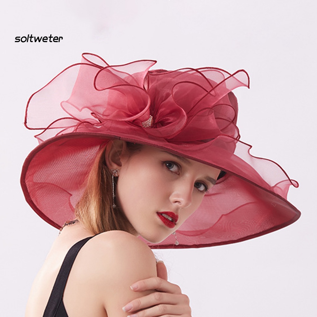 Mũ Rộng Vành Đính Hoa Vải Có Thể Gấp Gọn Thời Trang Tiệc Cưới