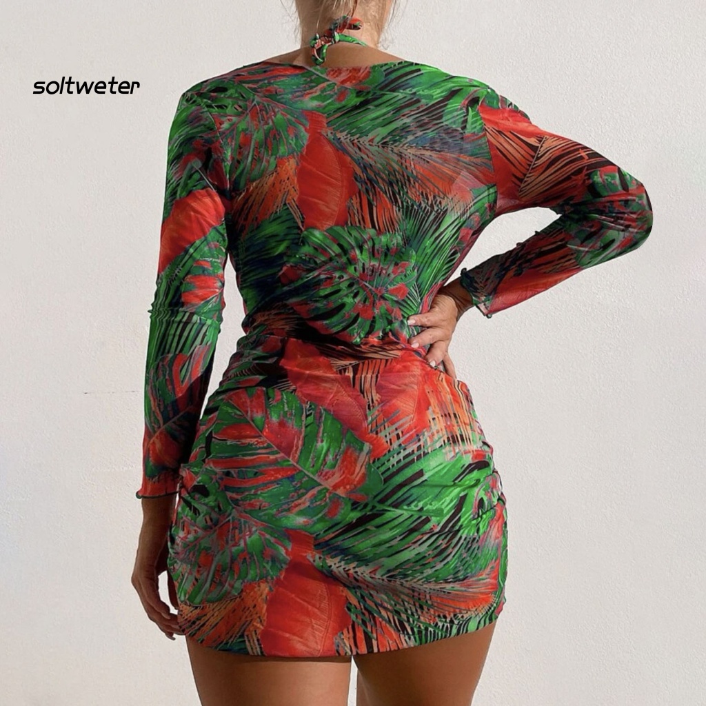 Bộ Đồ Bơi Bikini 3 Mảnh Tay Dài Bằng Polyester In Họa Tiết Thời Trang Kèm Dây Đeo Cho Nữ