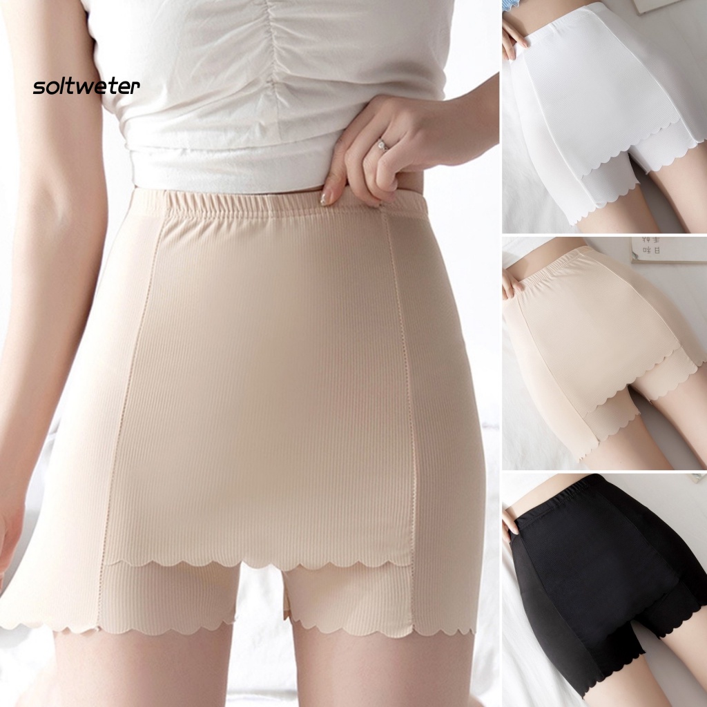Quần Short Lưng Cao Mỏng Hai Lớp Màu Trơn Co Giãn Tốt Thời Trang Xinh Xắn Cho Nữ