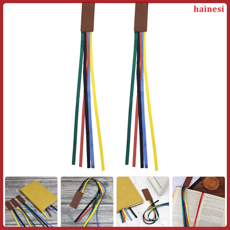 Bộ 2 Thẻ Đánh Dấu Sách Bằng Da Đính Ruy Băng Nhiều Màu Tinh Tế Trang Trí Học Sinh