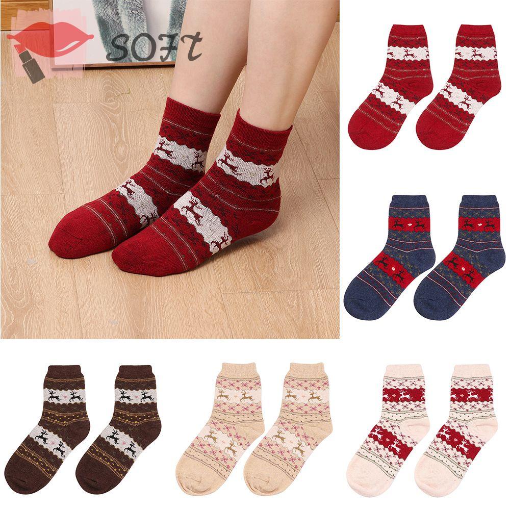 SOFTNESS Tất Dày Dặn Ấm Áp Hoạ Tiết Giáng Sinh / Năm Mới Dễ Thương Xinh Xắn