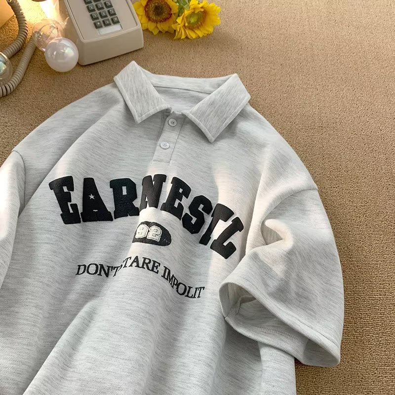 Áo Thun POLO Tay Ngắn In Chữ Đơn Giản Phong Cách Đường Phố Nhật Bản Thời Trang Mùa Hè Cho Nam