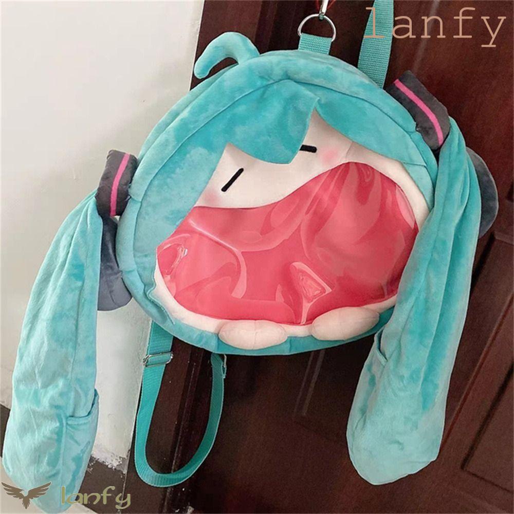 LANFY Balo Đeo Vai Hình Mặt Cười Hatsune Miku Bằng Lông Nhung Sức Chứa Lớn Cho Nữ